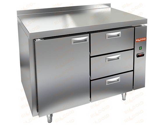 Холодильный стол HICOLD GN 13/BT P, без агрегата, 3 ящика, 1 дверь (-18...-10°)